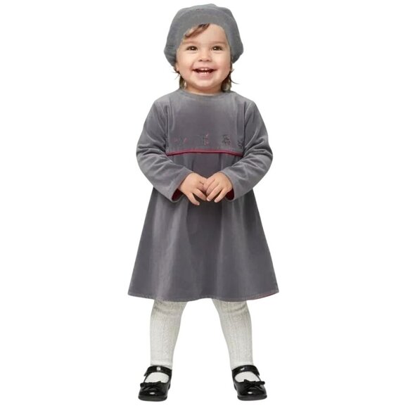Maggie & Zoe Other - Maggie & Zoe Little Girls Velvet Holly Christmas Holiday Gray Dress With Hat 2T